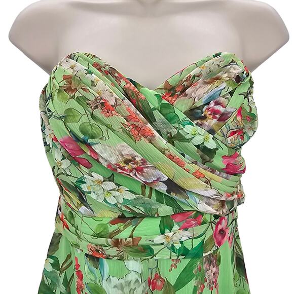 Jay Godfrey Womans size 12 Lydia Green Floral Strapless Romper Sweetheart Neck - Picture 2 of 7